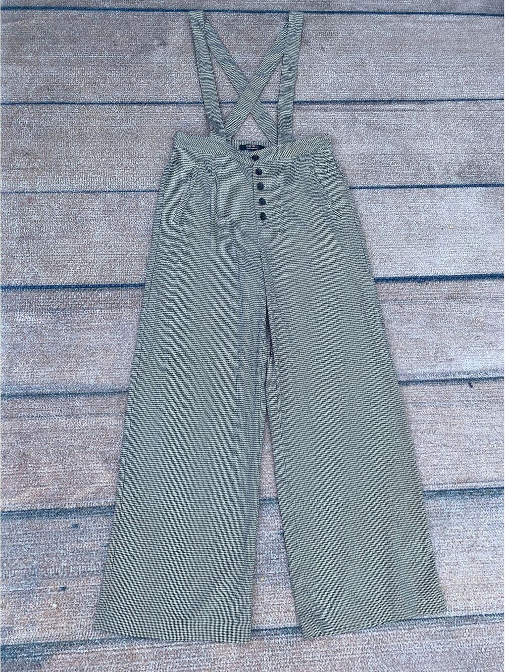Forever 21 Olive Green Striped Suspender Wide-Leg Trousers